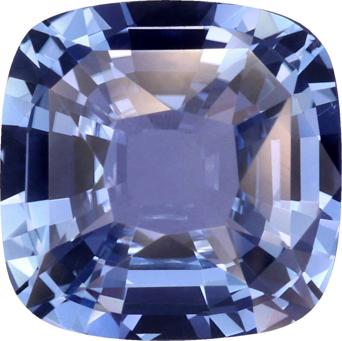 Cushion cut blue sapphire, 8.15 by 8.11 mm, shown at actual size