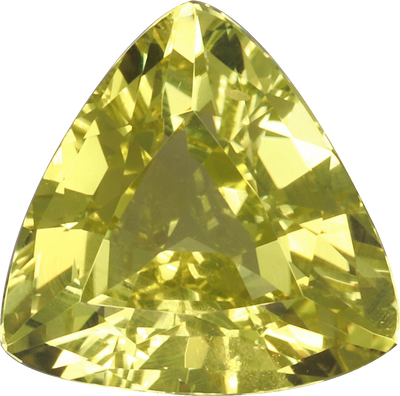 Trilliant cut chrysoberyl, 8.97 by 8.95 mm, shown at actual size