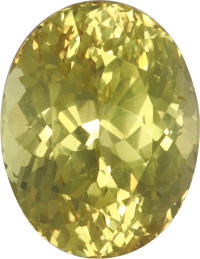Oval cut chrysoberyl, 9.89 by 7.62 mm, shown at actual size