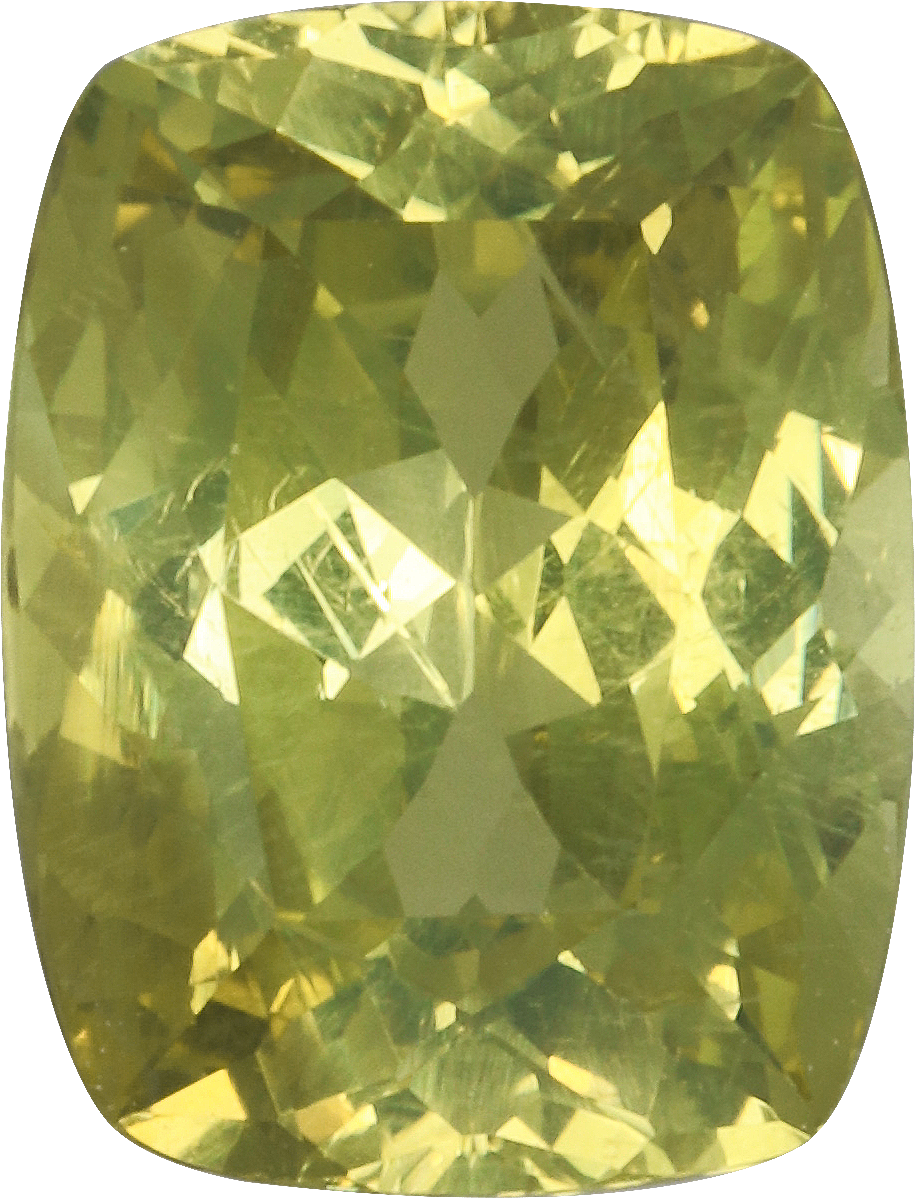 Cushion cut chrysoberyl, 9.77 by 7.47 mm, shown at actual size