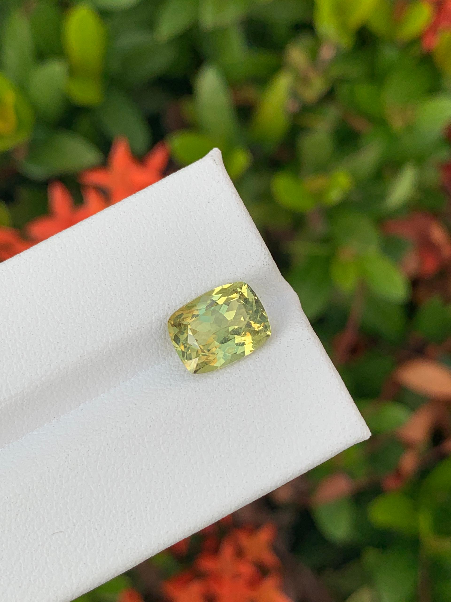 lemon yellow chrysoberyl, 3.24ct cushion cut — view 5