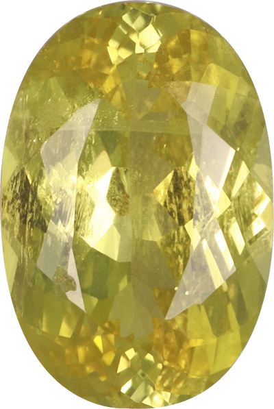 Oval cut chrysoberyl, 10.37 by 6.93 mm, shown at actual size