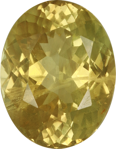 Oval cut chrysoberyl, 10.38 by 8.06 mm, shown at actual size