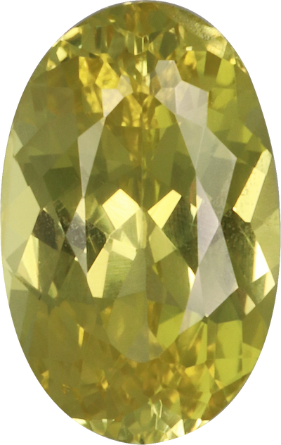 Oval cut chrysoberyl, 9.53 by 6.03 mm, shown at actual size