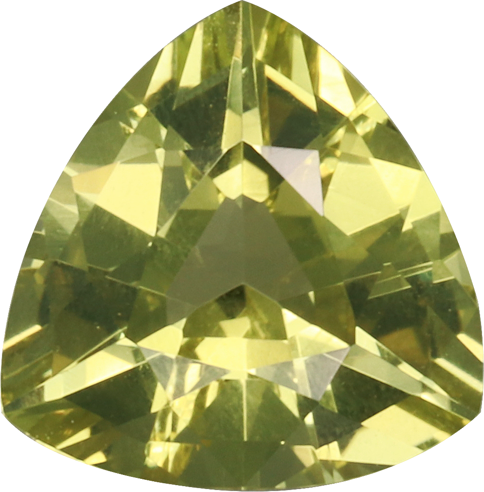 Trilliant cut chrysoberyl, 7.09 by 7.1 mm, shown at actual size