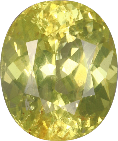 Oval cut chrysoberyl, 8.56 by 7.08 mm, shown at actual size