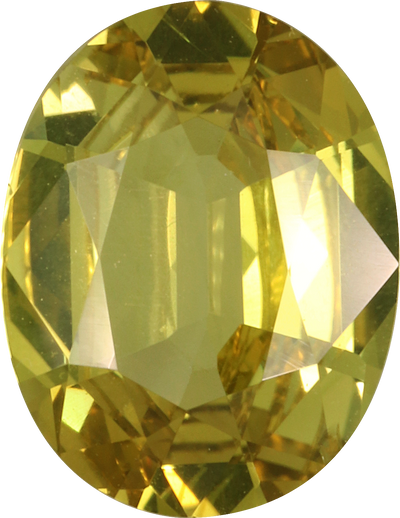 Oval cut chrysoberyl, 9.7 by 7.48 mm, shown at actual size