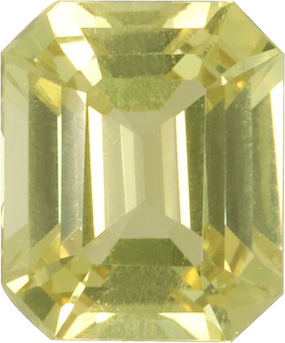 Rectangular cut chrysoberyl, 5.98 by 4.98 mm, shown at actual size