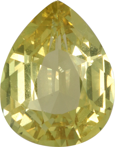 Pear cut chrysoberyl, 7.99 by 6.32 mm, shown at actual size