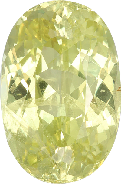 Oval cut chrysoberyl, 12.99 by 8.51 mm, shown at actual size