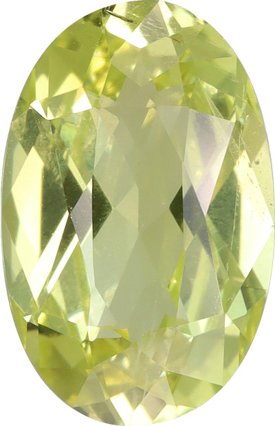 Oval cut chrysoberyl, 10.77 by 7.03 mm, shown at actual size