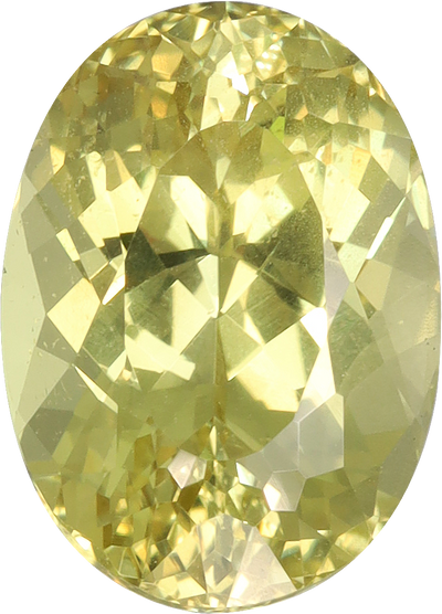 Oval cut chrysoberyl, 10.28 by 7.31 mm, shown at actual size