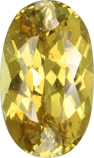 Oval cut chrysoberyl, 11.29 by 6.83 mm, shown at actual size
