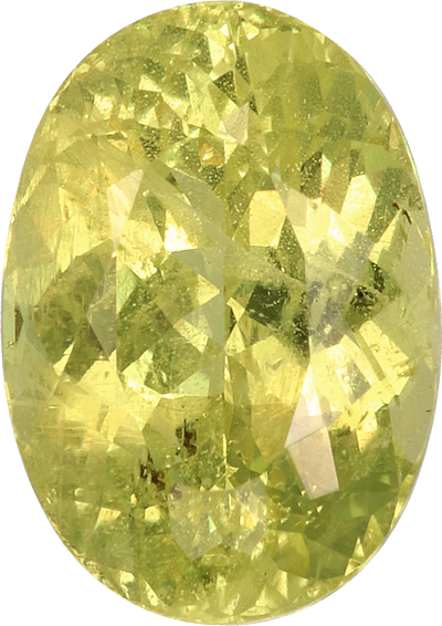 Oval cut chrysoberyl, 8.74 by 6.16 mm, shown at actual size