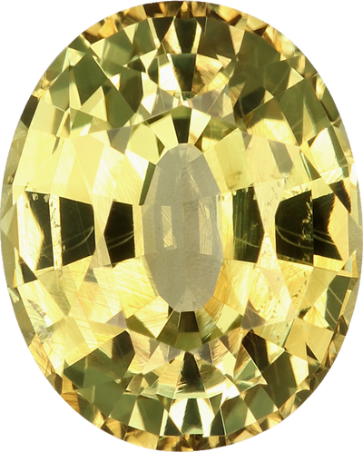 Oval cut chrysoberyl, 8.89 by 7.17 mm, shown at actual size
