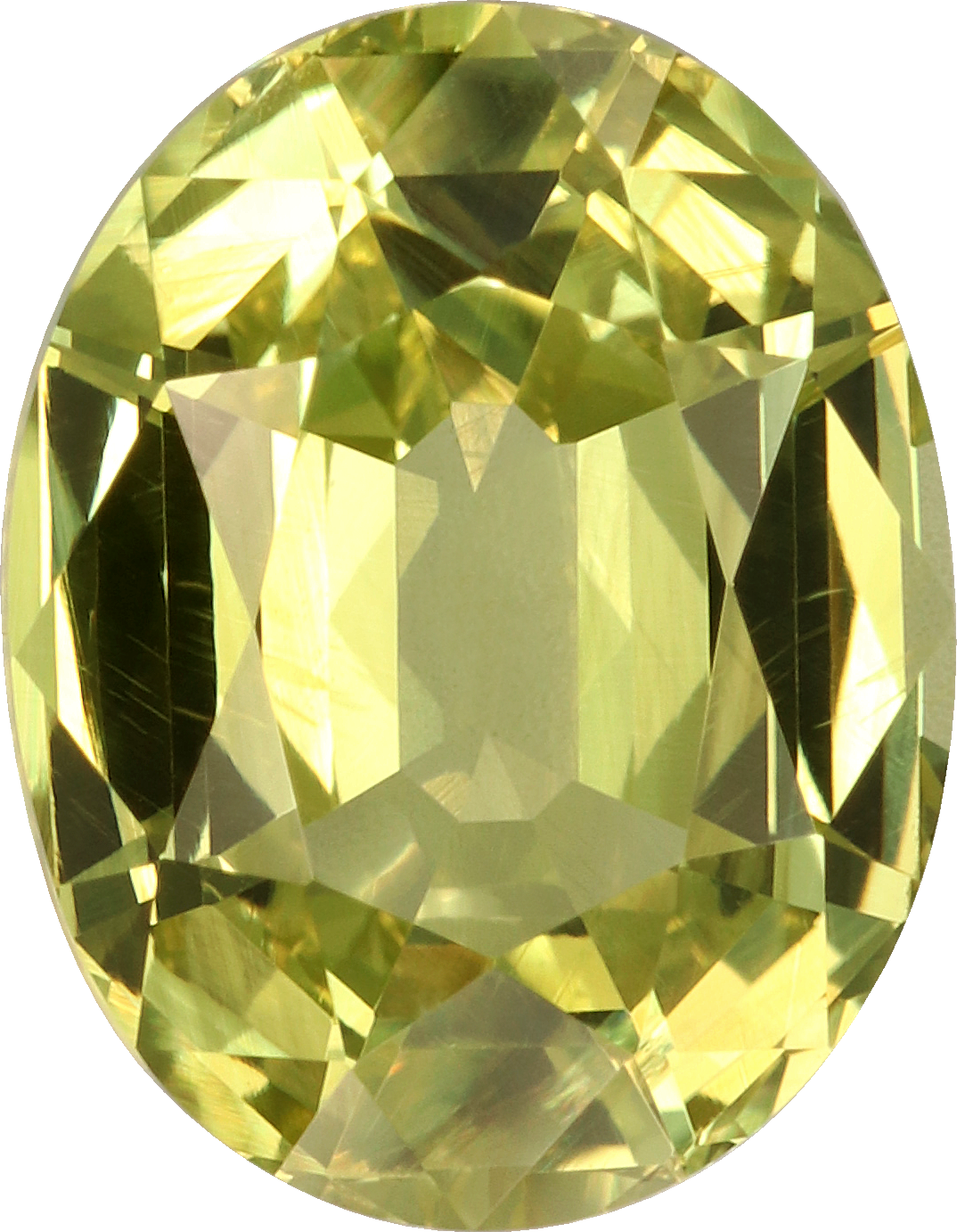 Oval cut chrysoberyl, 9.15 by 7.16 mm, shown at actual size
