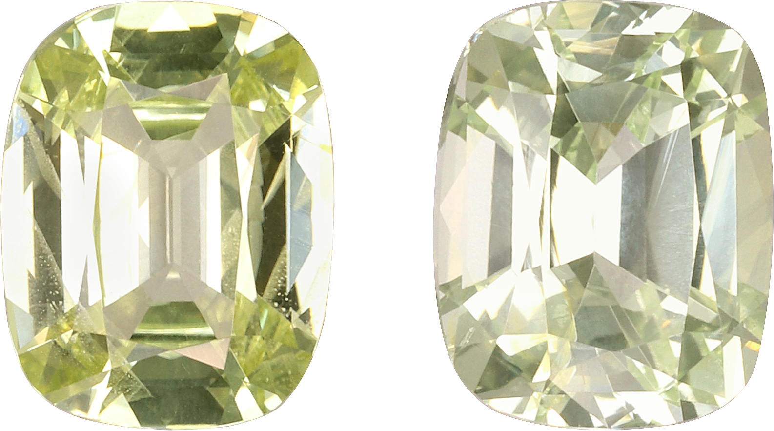 Cushion cut chrysoberyl, 9.07 by 7.1 mm, shown at actual size