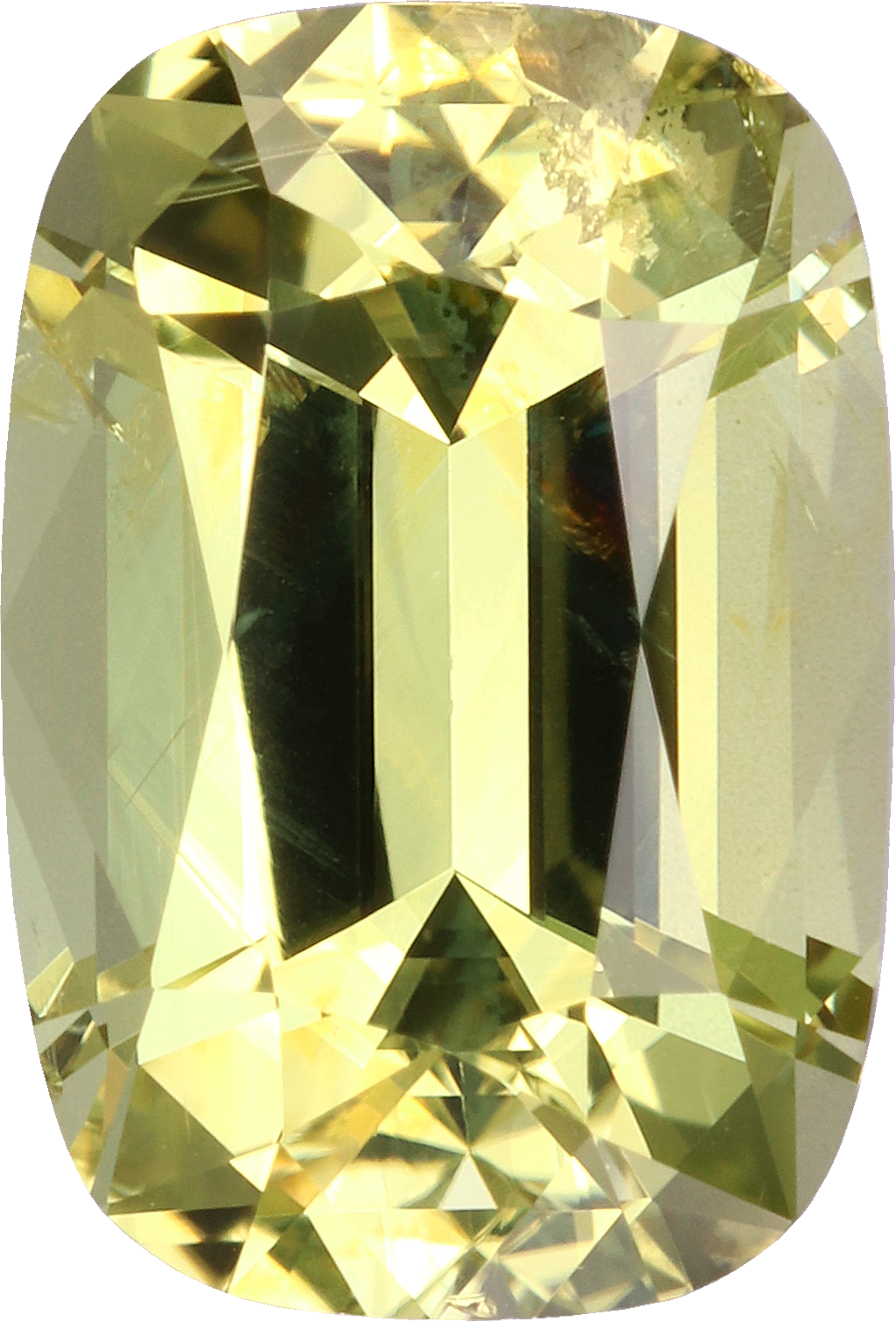 Cushion cut chrysoberyl, 9.98 by 6.8 mm, shown at actual size