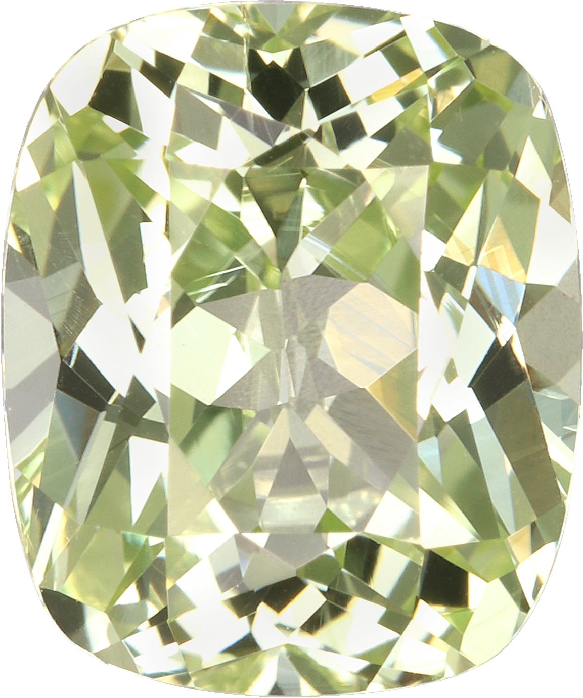 Cushion cut chrysoberyl, 9.14 by 7.65 mm, shown at actual size