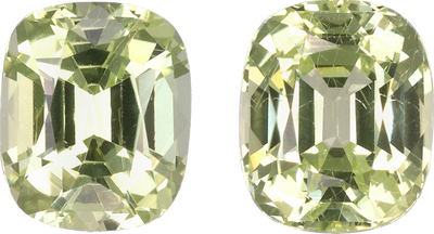 Cushion cut chrysoberyl, 7.38 by 6.13 mm, shown at actual size