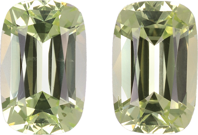Cushion cut chrysoberyl, 8.04 by 5.17 mm, shown at actual size