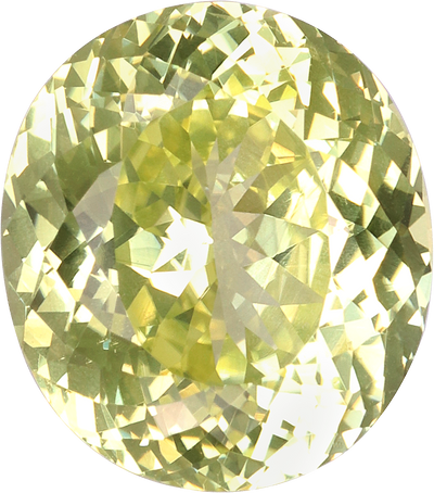 Oval cut chrysoberyl, 12.04 by 10.62 mm, shown at actual size