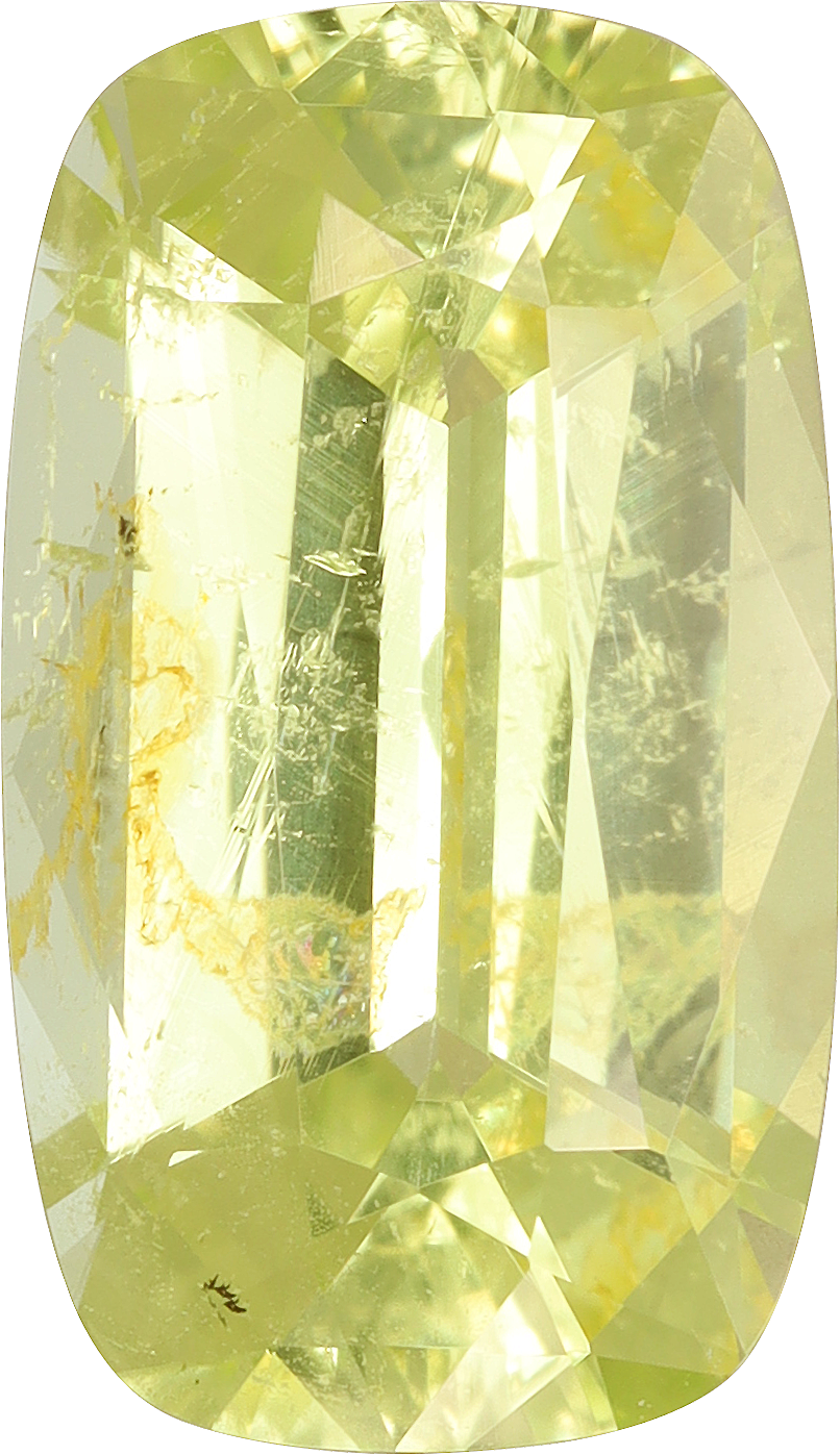 Cushion cut chrysoberyl, 12.48 by 7.22 mm, shown at actual size