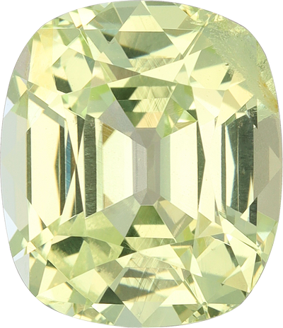 Cushion cut chrysoberyl, 9.49 by 8.18 mm, shown at actual size