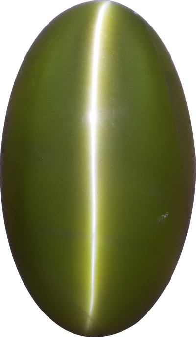 Oval cut chrysoberyl, 18.28 by 10.79 mm, shown at actual size