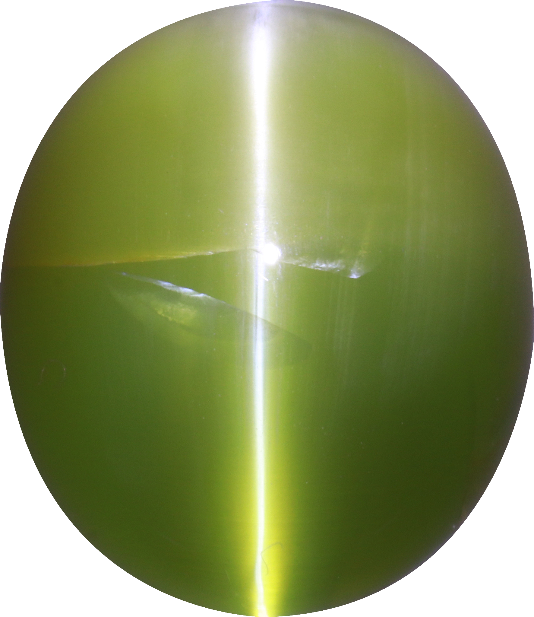 Oval cut chrysoberyl, 13.4 by 11.6 mm, shown at actual size