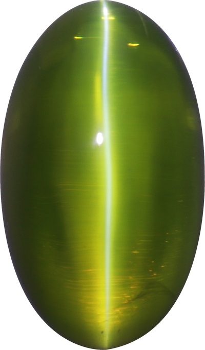 Oval cut chrysoberyl, 13.7 by 8 mm, shown at actual size