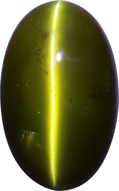 Oval cut chrysoberyl, 12.3 by 7.8 mm, shown at actual size