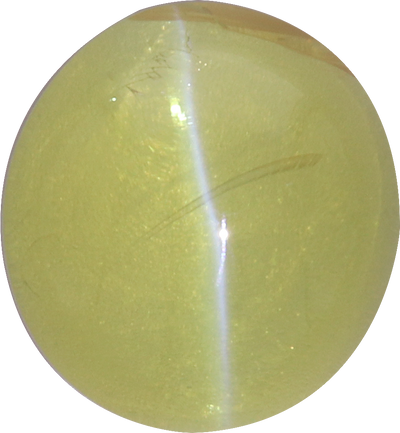 Oval cut chrysoberyl, 9.83 by 9.12 mm, shown at actual size