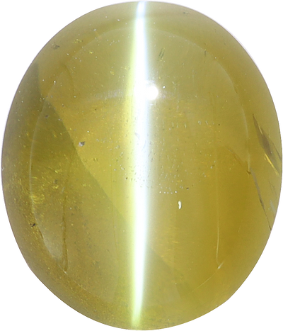 Oval cut chrysoberyl, 8.67 by 7.42 mm, shown at actual size