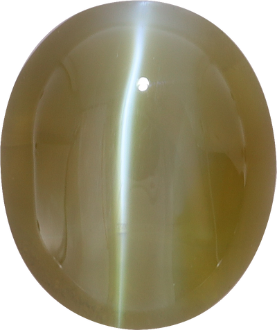 Oval cut chrysoberyl, 8.56 by 7.2 mm, shown at actual size