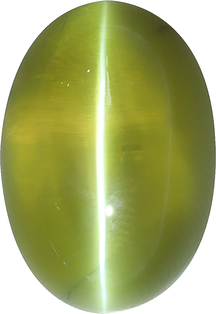 Oval cut chrysoberyl, 14.11 by 9.71 mm, shown at actual size