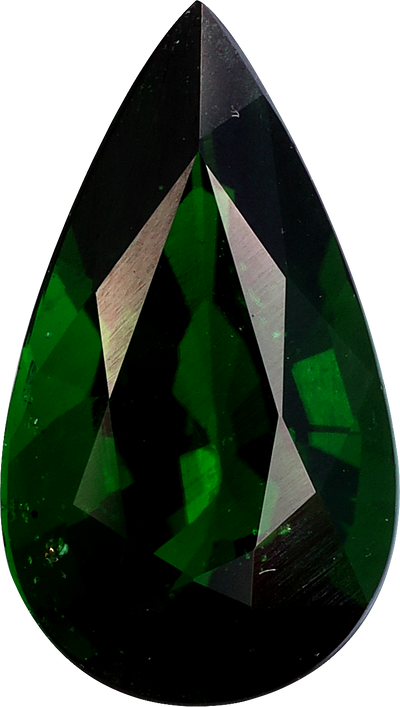 Pear cut chrome tourmaline, 12.21 by 6.94 mm, shown at actual size