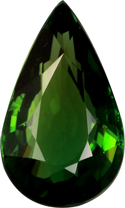 Pear cut chrome tourmaline, 10.87 by 6.55 mm, shown at actual size