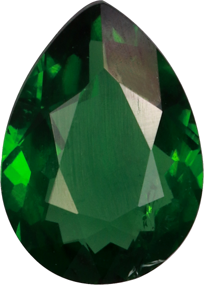 Pear cut chrome tourmaline, 8.27 by 5.94 mm, shown at actual size