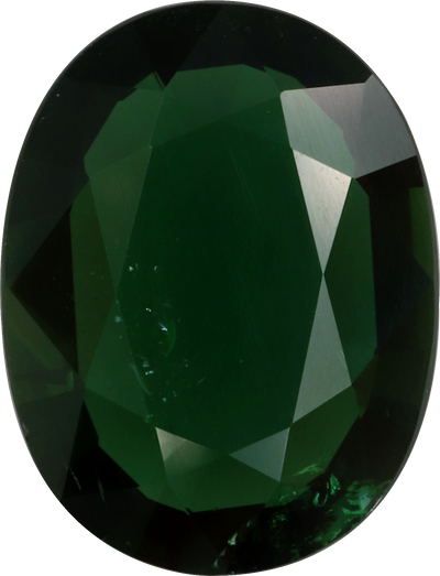 Oval cut chrome tourmaline, 12.12 by 8.58 mm, shown at actual size