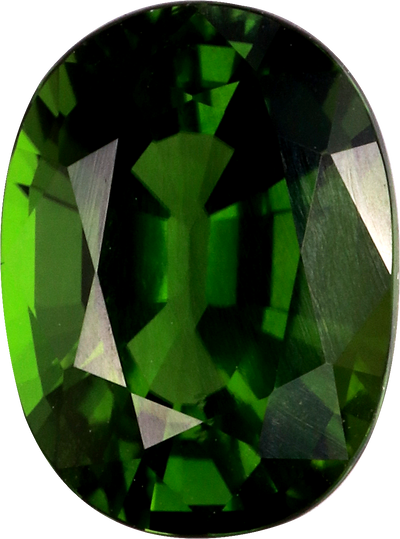 Oval cut chrome tourmaline, 8.45 by 7.56 mm, shown at actual size