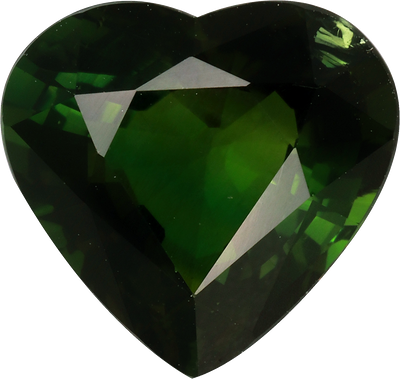Heart cut chrome tourmaline, 10.44 by 11.03 mm, shown at actual size