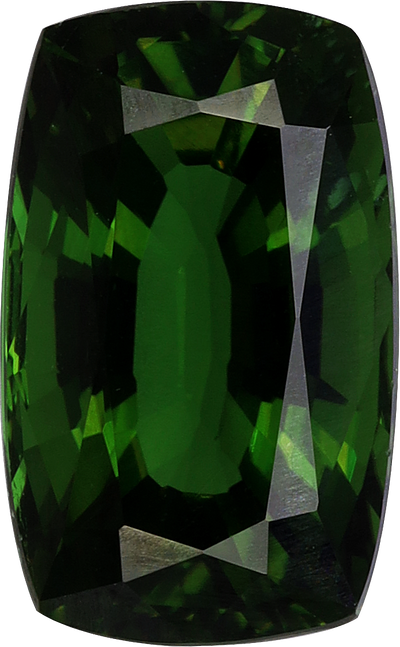 Cushion cut chrome tourmaline, 10.57 by 6.55 mm, shown at actual size