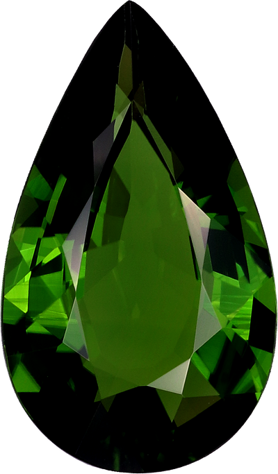 Pear cut chrome tourmaline, 13.93 by 8.15 mm, shown at actual size