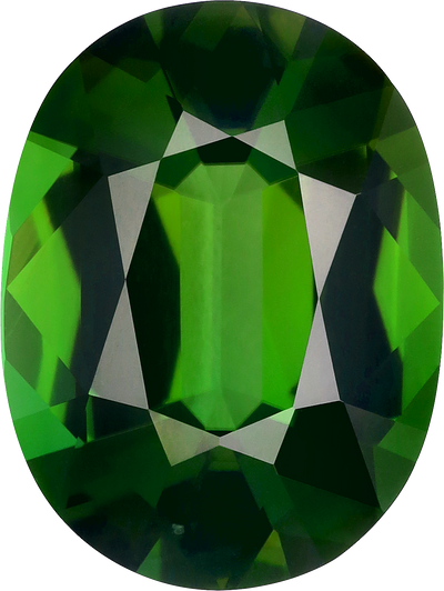 Oval cut chrome tourmaline, 13.01 by 9.76 mm, shown at actual size