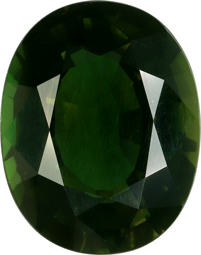 Oval cut chrome tourmaline, 13.13 by 10.33 mm, shown at actual size