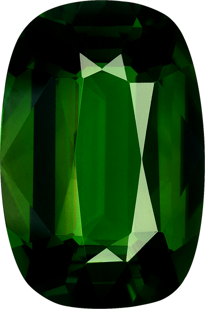 Cushion cut chrome tourmaline, 13.18 by 8.73 mm, shown at actual size