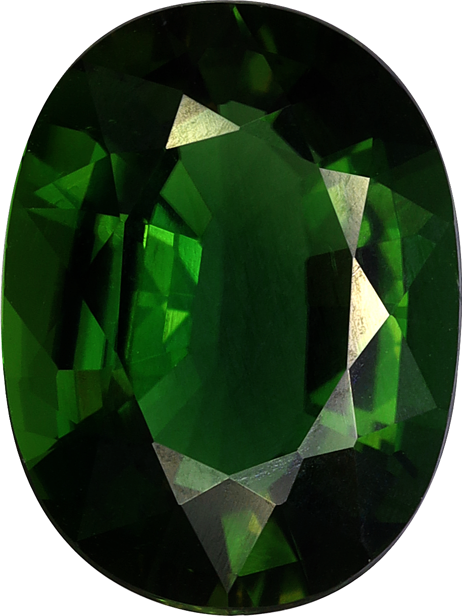 Oval cut chrome tourmaline, 11.51 by 8.61 mm, shown at actual size