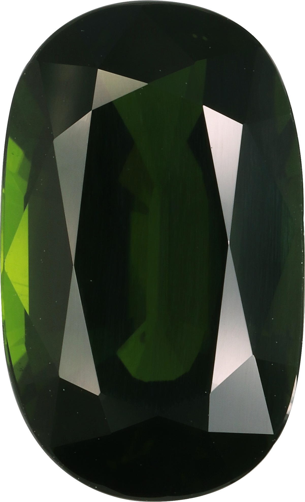 Oval cut chrome tourmaline, 13.86 by 8.46 mm, shown at actual size
