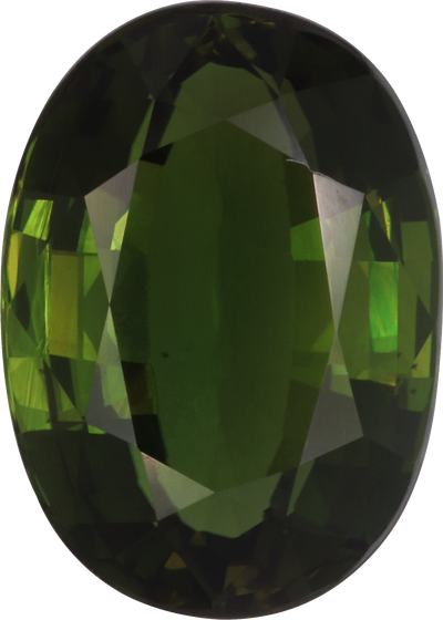 Oval cut chrome tourmaline, 12.12 by 8.67 mm, shown at actual size